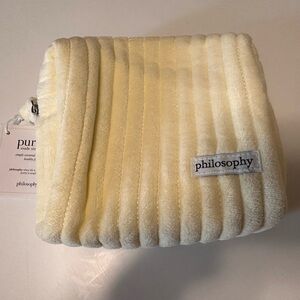 NWT Philosophy Fuzzy Soft Zippered Makeup Bag Cream